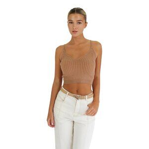 NWT Belle & Bloom Womens Sleeveless All I Need Knit Crop Top Oat Brown L